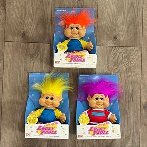 New in Box Vintage Lucky Troll GAF 1992 Bundle of 3 Toy Dolls